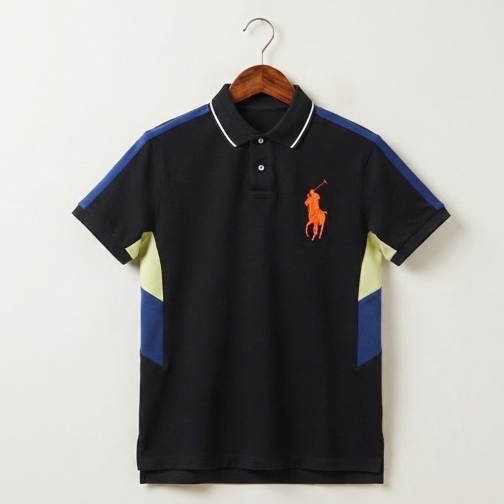 Polo Ralph Lauren Big Pony Colorblock Performance Polo Shirt Blue Medium Preppy